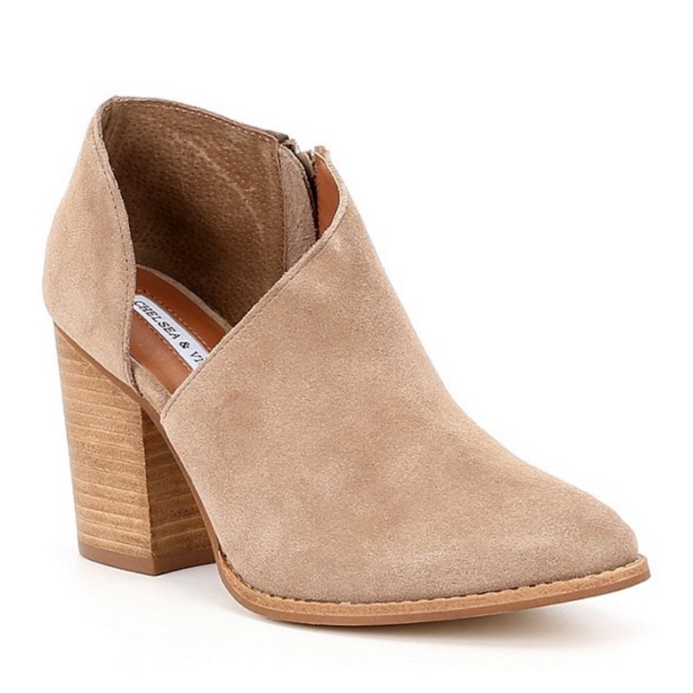 Chelsea & Violet Nicky Cut Out Suede Booties Taupe